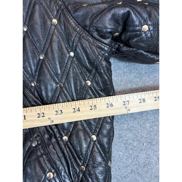Vintage 90s Max Quilted Bomber Jacket Mens 4X Black Leather Studded Biker USA - Picture 3 of 6